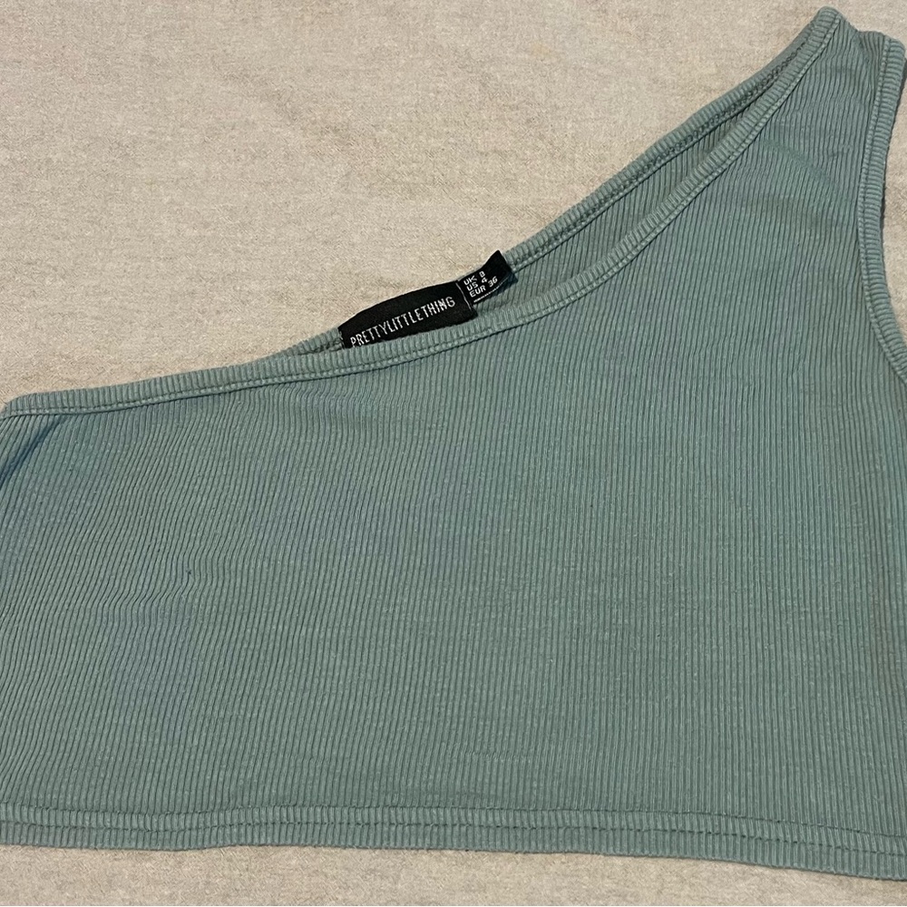 PrettyLittleThing One Shoulder Ribbed Crop Top - Teal